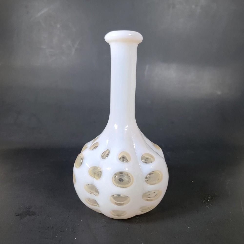 Fenton‎ Art Glass Barber Bottle Old Coin Dot Milk White 7" no Top